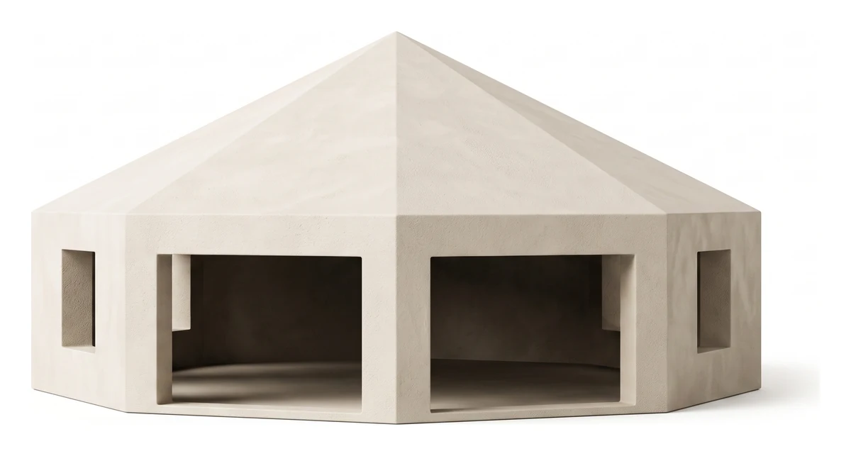 1200, eight sided concrete shell, design intent
